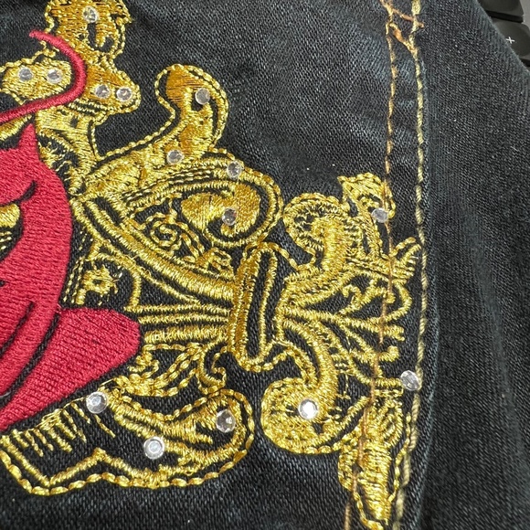 Low Rise Vintage Baby Phat ESTILO Stretch Flare Capri Crystal Cat Pockets Size 9 - Picture 14 of 14